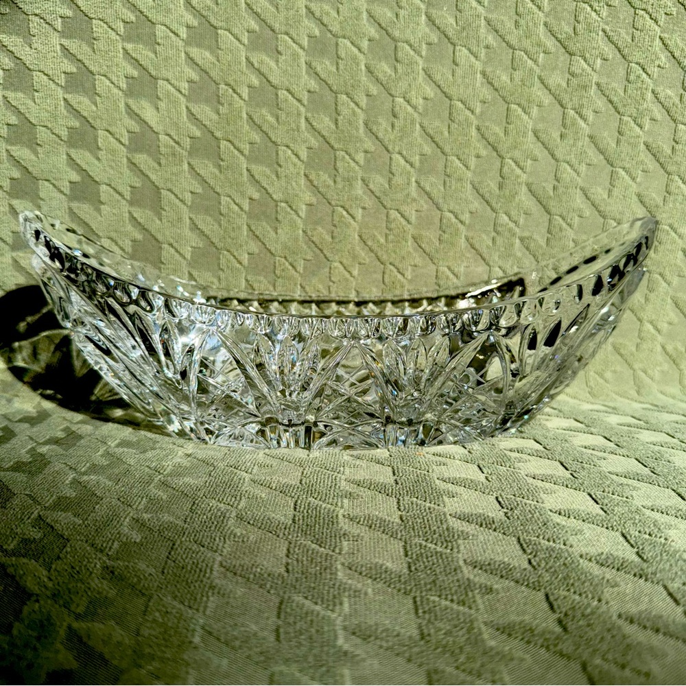 Vtg MCM Marquis by Waterford Newbury Oval Bowl pinwheel crystal celery dish.